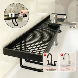Carbon Steel Bathroom Organizer - 19.7x4.3in Luxury Minimalist No-Drill Vanity Counter Storage Rack, Moisture-Proof Anti-Mold Home Accessory for Skincare & Toiletries (Not Suitable for Circular Pools; Check Compatible Faucets on Details Page)