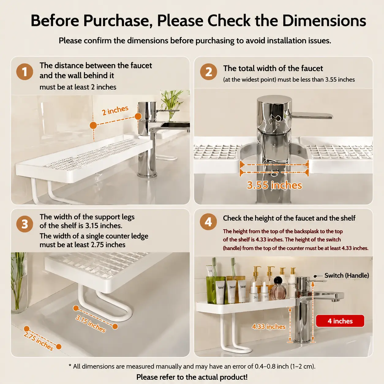 Carbon Steel Bathroom Organizer - 19.7x4.3in Luxury Minimalist No-Drill Vanity Counter Storage Rack, Moisture-Proof Anti-Mold Home Accessory for Skincare & Toiletries (Not Suitable for Circular Pools; Check Compatible Faucets on Details Page) - Image 5